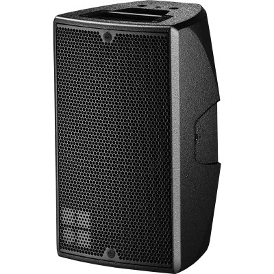 d&b audiotechnik E8 loudspeaker with HALO-compatible design, featuring a durable black enclosure, precision-engineered front grille, and integrated rigging points for flexible installation in professional audio setups