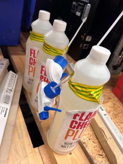 3x 1lt bottles of Flamecheck Plus - fire retadant fluid